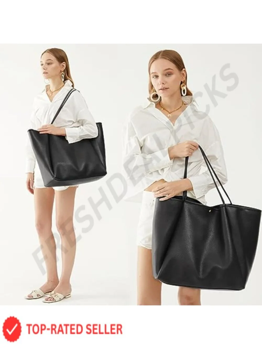 Oversize PU Leather Tote Weekender Travel Bag Shopper Hobo